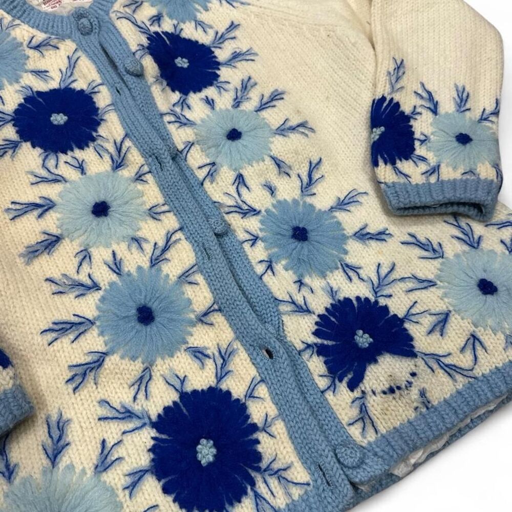 Stephen Chu Vintage 80’s Blue and cream floral cardigan - Picture 2 of 8